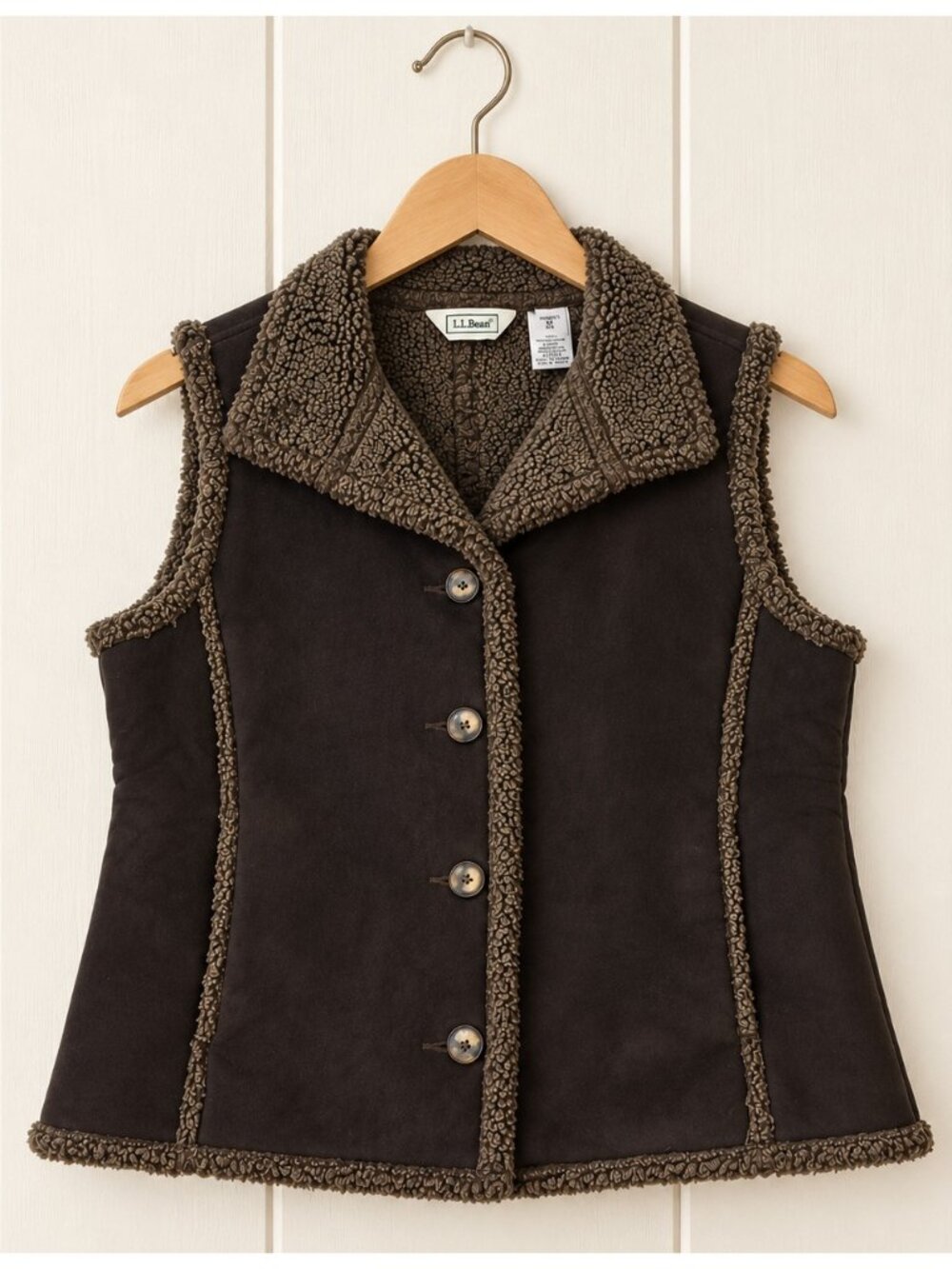 L.L. Bean Women's Faux Suede Sherpa Vest Lined Wintercore Medium Wintercore